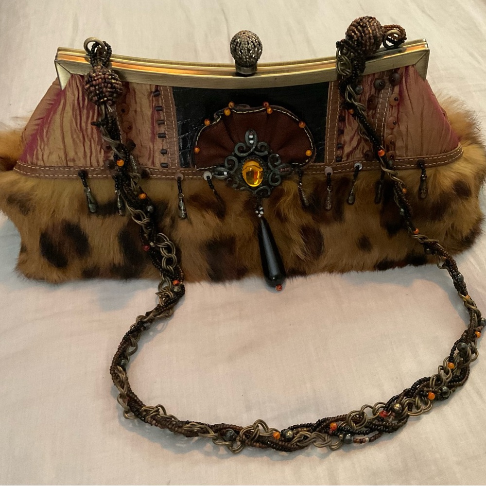 Mary Frances Leopard and Gold Embellished Clutch